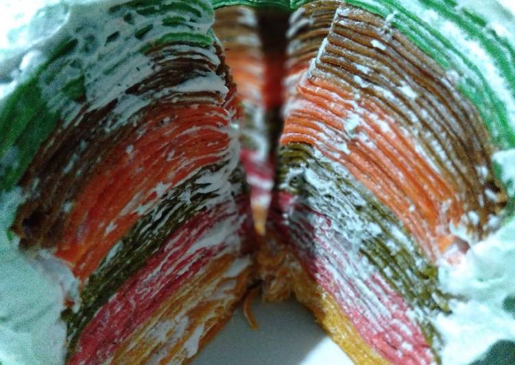 Langkah Mudah untuk Menyiapkan Crepe cake rainbow butter cream Anti Gagal