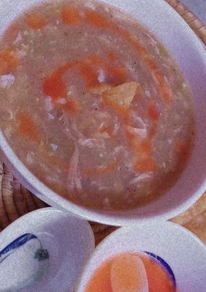 A picture of Restaurant Style Chicken Hot And Sour Soup.