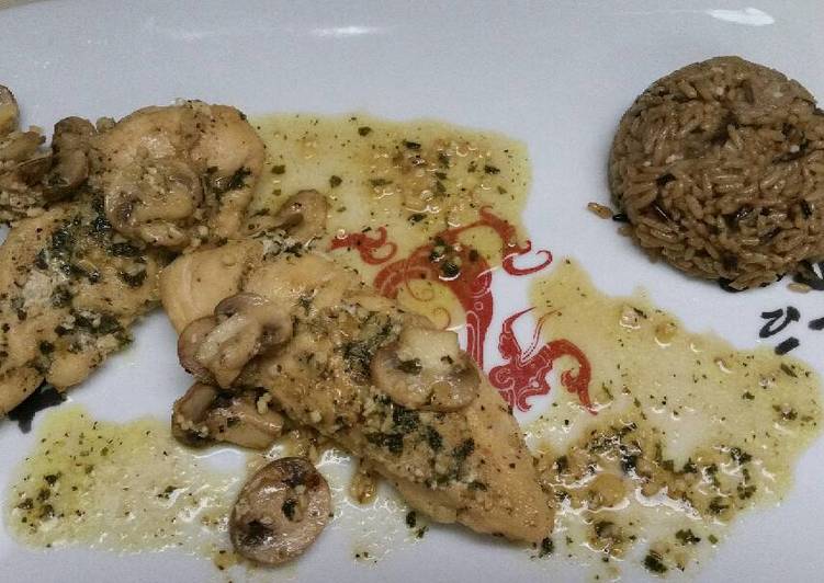 Sauted Adobo, garlic, mushroom chicken