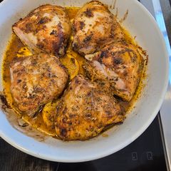 A picture of Greek oven bake chicken (with potatoes).