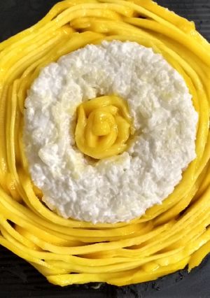 A picture of Mango basket with curd rice.