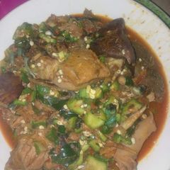 Okro soup with chicken A picture of Okro soup with chicken.