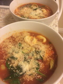 A picture of Tortellini tomato soup.