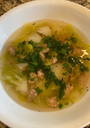 A picture of Napa Cabbage Soup with Pork Paste.