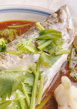รูปของ กะพงนึ่งซีอิ๊ว v.2🐟 / Steamed fish with soy sauce 🐟