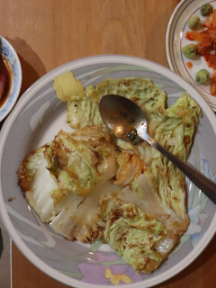 A picture of Korean cabbage pancake.