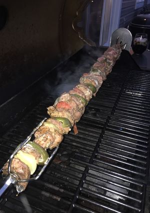 A picture of Whiskey pork kebab.
