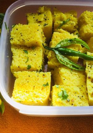 A picture of Coconut Khaman Dhokla.