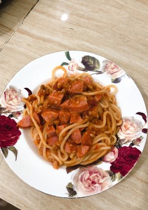 Hình của món Mỳ spaggety xúc xích thịt băm 🤤.