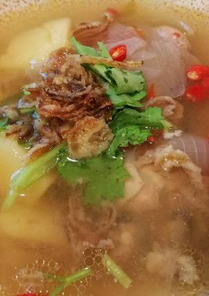 A picture of Tom Yum Potato Soup with Chicken Biryani Flavor.