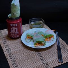 A picture of Vietnamese style Cold Spring Roll with Fish Sauce.
