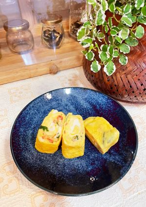 A picture of Cheese, Imitation Crab, and Shiso Tamagoyaki (Japanese Rolled Omelet) – My All-Time Favorite.