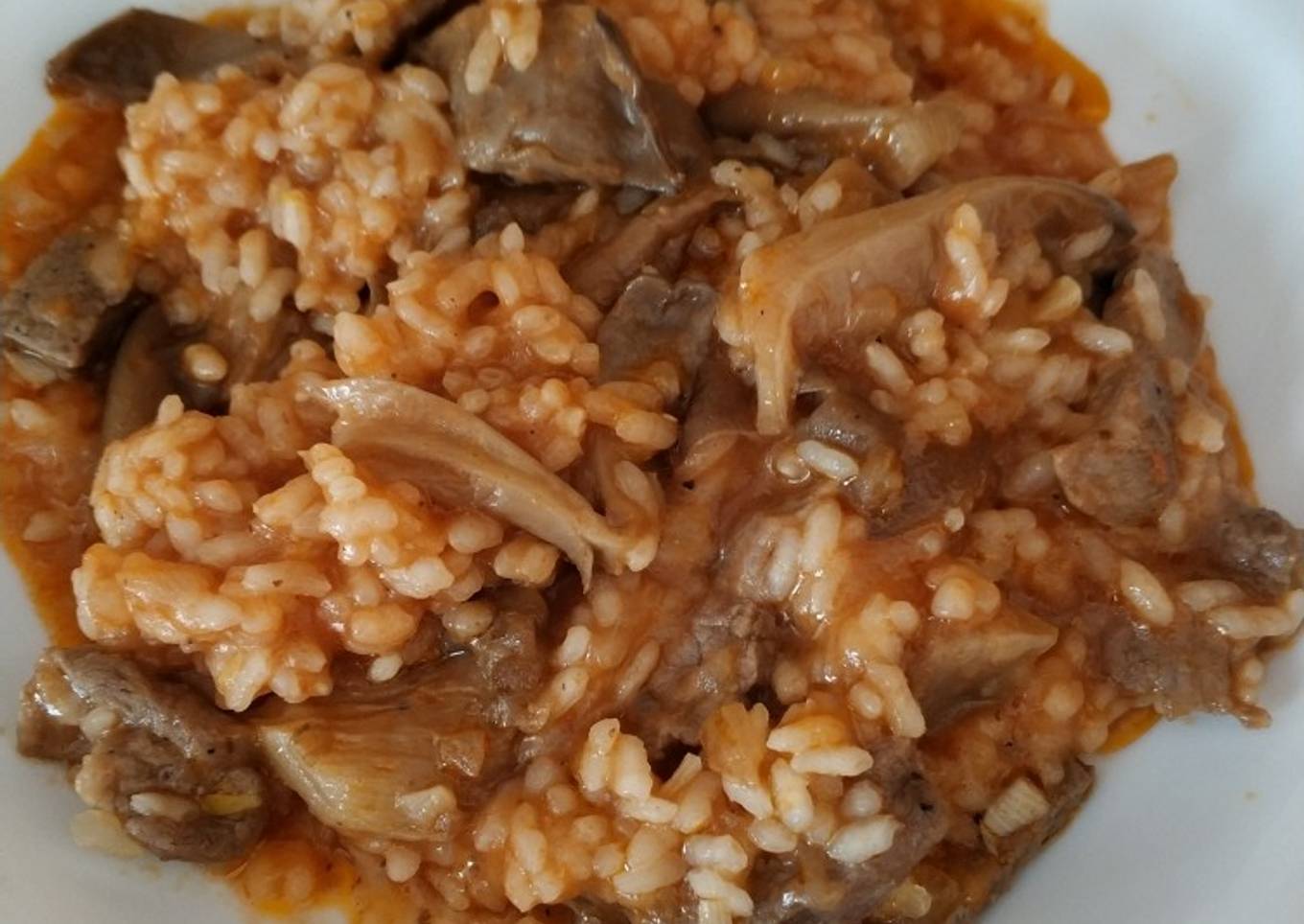 Arroz con setas y presa ibérica