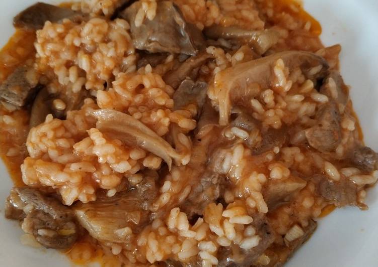 Arroz con setas y presa ibérica
