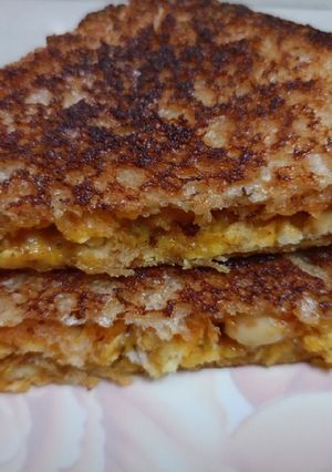 A picture of Leftover Kaddu (pumpkin) Tandoori Mayonnaise Sandwich.