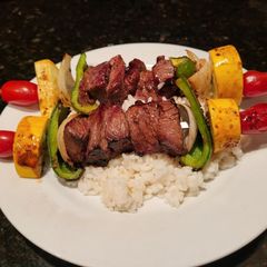 A picture of Teriyaki Orange-Glazed Beef Kabobs.