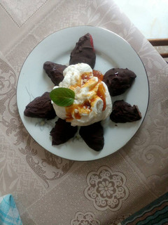 A picture of Strawberries with Chocolate and Caramel Whipped Cream.
