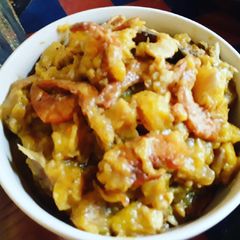 A picture of Ukom Isip (Coconut cream and seafood plantain Pottage).