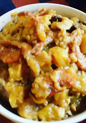 A picture of Ukom Isip (Coconut cream and seafood plantain Pottage).