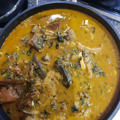 A picture of Native soup with ukazi leaf.