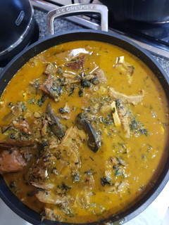 A picture of Native soup with ukazi leaf.