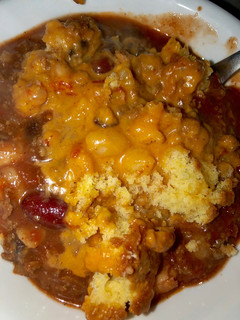 A picture of Cheesy chili cornbread.
