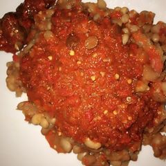 A picture of White beans with palm oil stew.