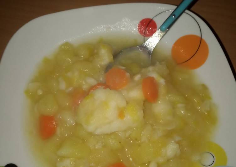 Guiso de puerros y patatas con bacalao en MC