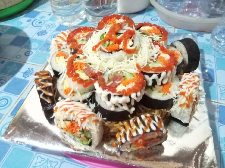 Cara Bikin Pengganti kue ulang tahun, Kimbap Noodle Cake Rumahan