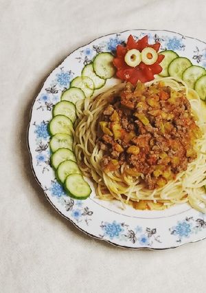 صورة لوصفة صوص بولونيز باللحمة المفرومة و المشروم 🍄😋💗