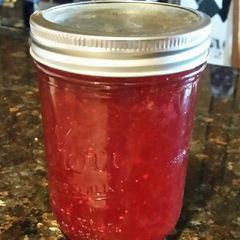 A picture of Brad's strawberry rhubarb jam.