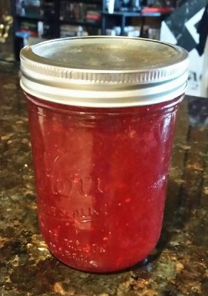 A picture of Brad's strawberry rhubarb jam.
