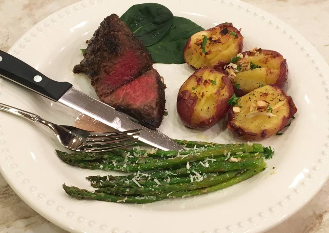 Wagyu Sirloin Steak with Asparagus and Potatoes