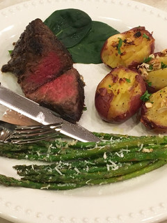 A picture of Wagyu Top Sirloin Steak With Asparagus & Potatoes.