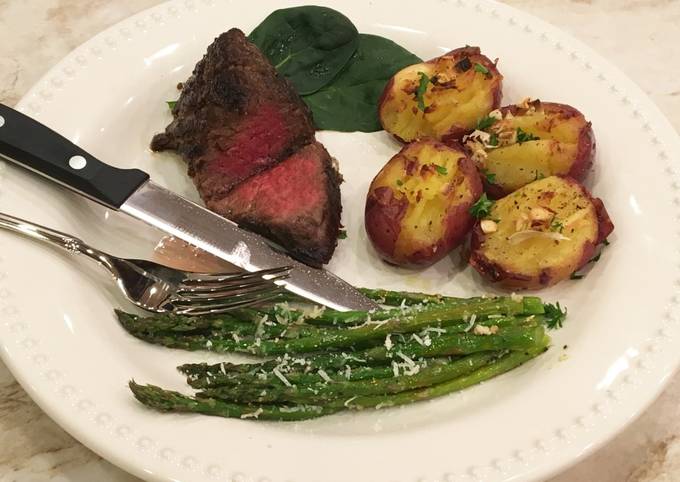 Recipe of Award-winning Wagyu Top Sirloin Steak With Asparagus & Potatoes