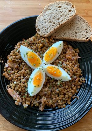 Une photo de Salade de lentilles truite fumée