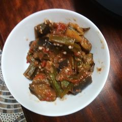 Brinjals and okra curry A picture of Brinjals and okra curry.