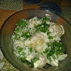 A picture of Baby potato with spinach salad.