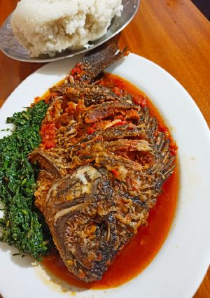 A picture of Tilapia fish stew.