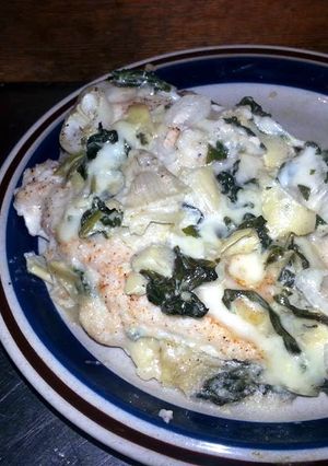 A picture of Spinach Artichoke Stuffed Chicken.