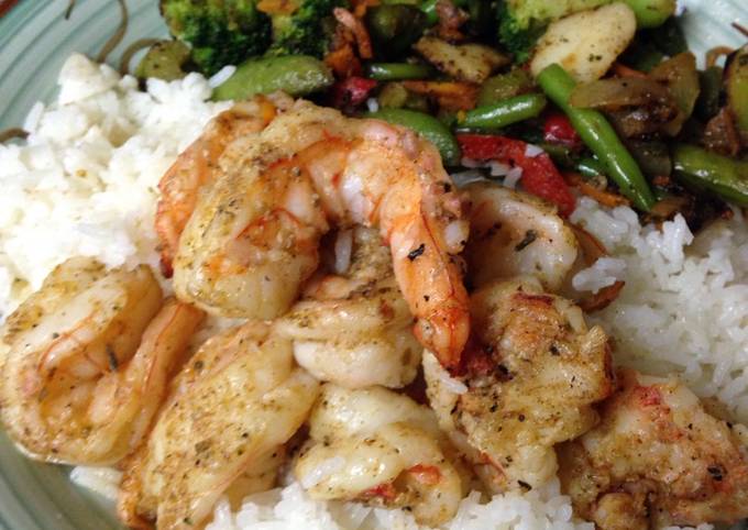 Grilled jumbo tiger shrimp and coconut rice