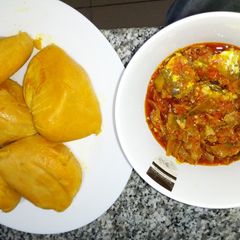 A picture of Moimoi with sardine sauce.