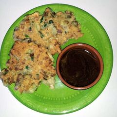 Cucumber Fritters with Peanut Sauce A picture of Cucumber Fritters with Peanut Sauce.