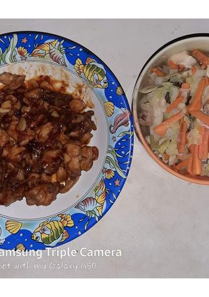 Foto resep Sweet and Spicy Chicken dan Sup Daging Enoki Kembang Kol