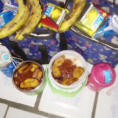 White Rice and Stew with Fried plaintain A picture of White Rice and Stew with Fried plaintain.