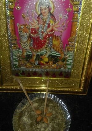 A picture of Singhada Atta Halwa prasad.