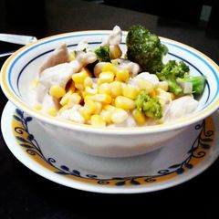 A picture of Creamy Chicken and Corn Stew with Broccoli.