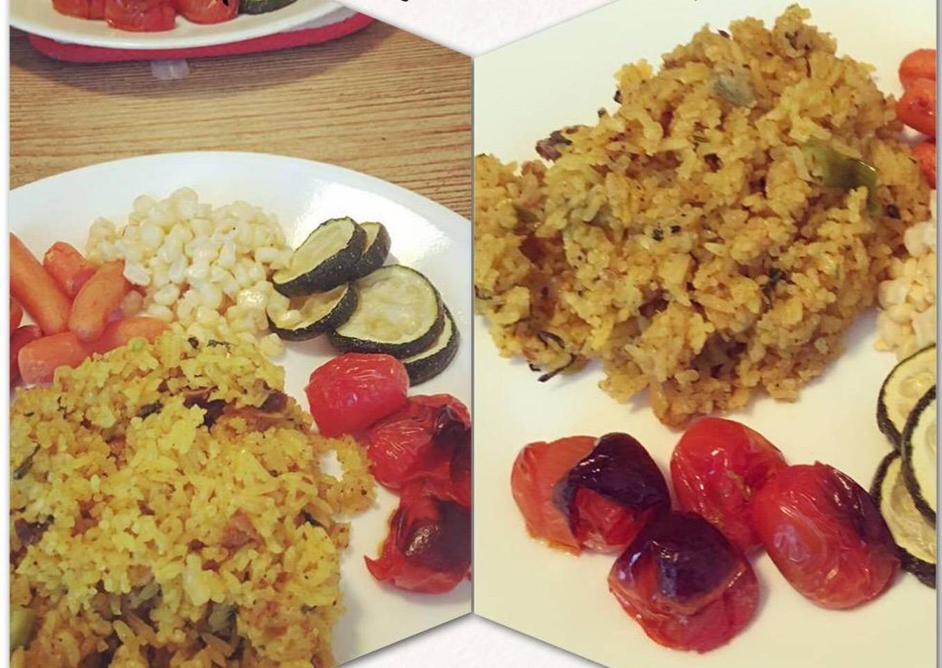 Nasi biryani instant dengan sayuran panggang