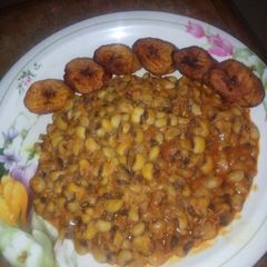 A picture of Porridge beans with fried plantain.