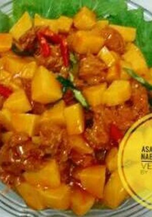 Foto resep Asam manis ayam nabati + kentang (vegetarian)